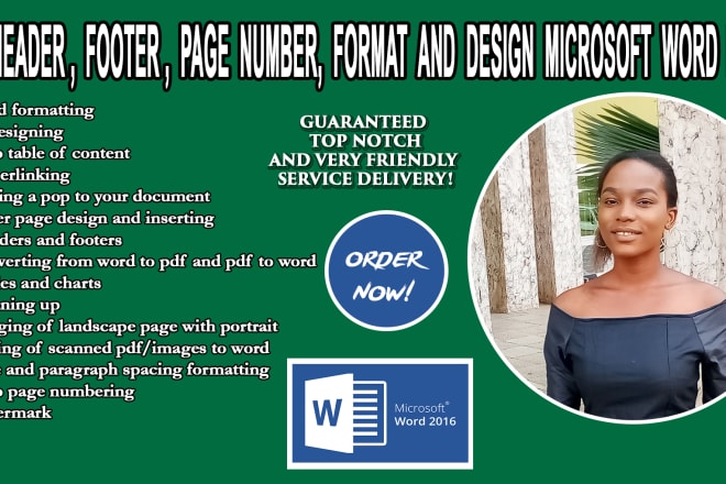 I will fix headers, footers, page number, design word doc