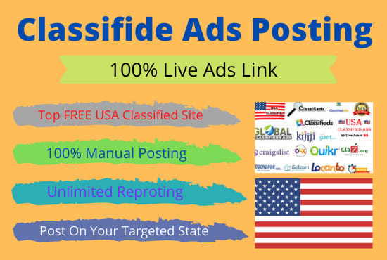 I will post free classified ads in top free classified sites of USA