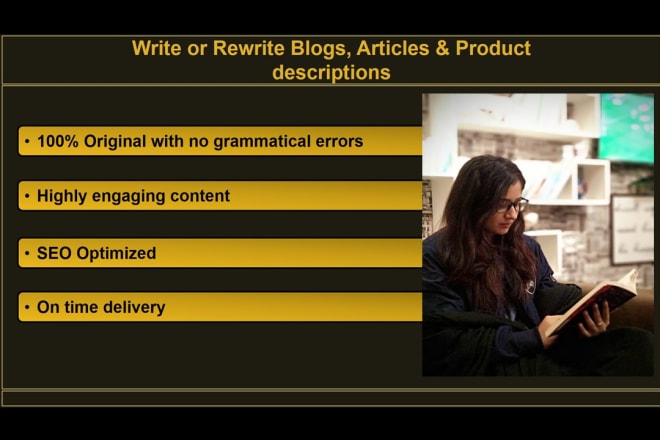 I will write or rewrite SEO articles, blogs, product descriptions