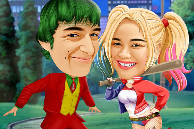 I will create a digital caricature couple for you