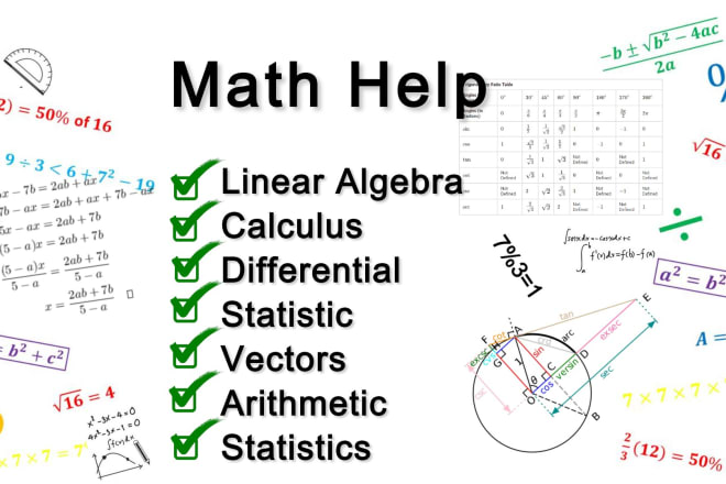 I will assist you in maths, statistic, calculus, algebra, etc