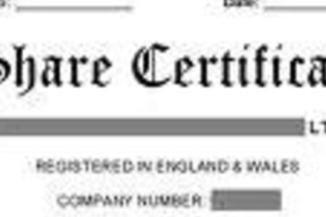 I will create a Share Certificate for a UK Registered Limited Company