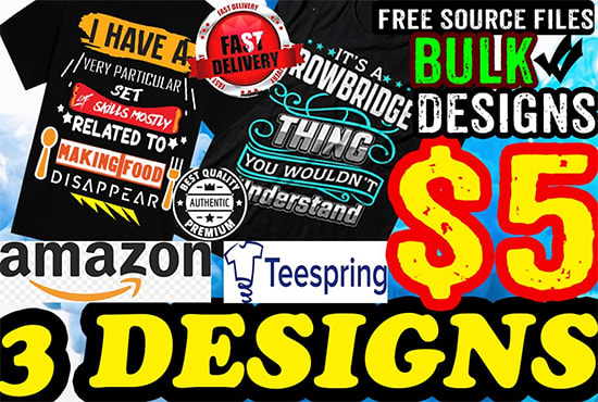 I will create bulk tshirt designs for merch by amazon