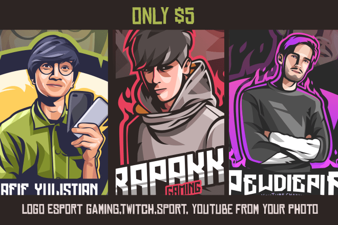 I will design logo for gaming, esport, twitch, youtube from your photo