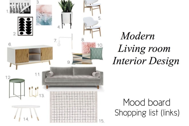 I will design your living room,make a mood board and shopping list