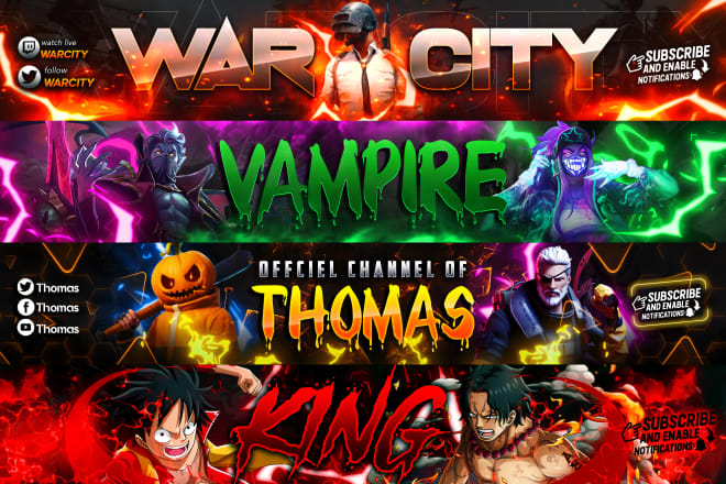 I will design youtube banner and gaming,twitch and twitter banner