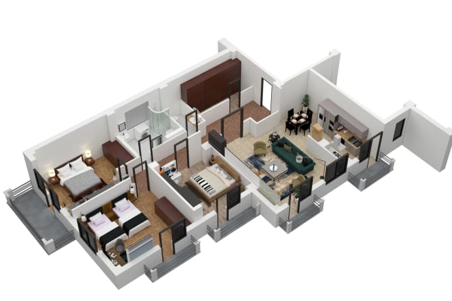 I will do 3d floor plan, interior and exterior model sketchup