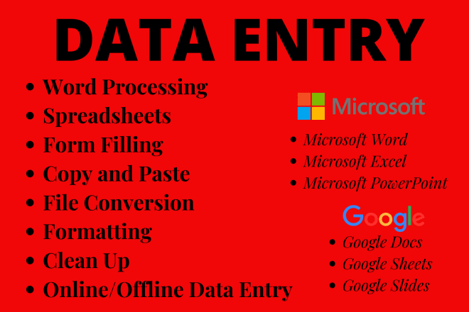 I will do fast and accurate data entry, word processing, spreadsheet, copy paste tasks