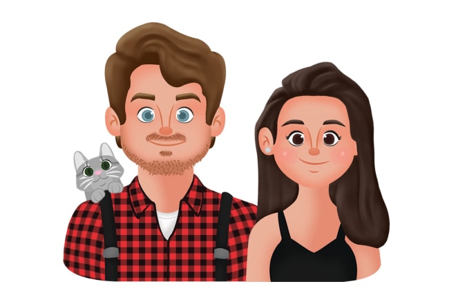 I will draw cute cartoon portrait for couple, family, wedding