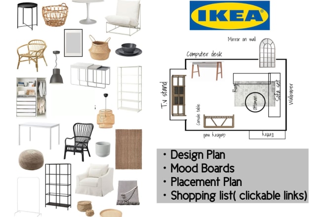 I will give a professional interior decor design plan with ikea