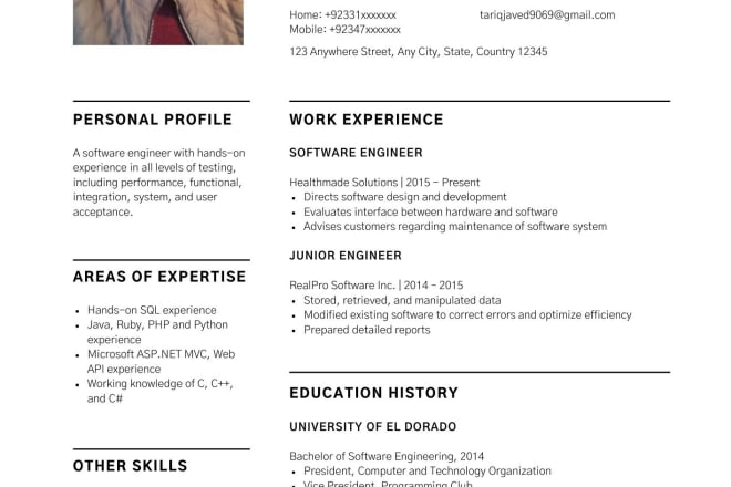 I will let you have a look at the sample of resume writing