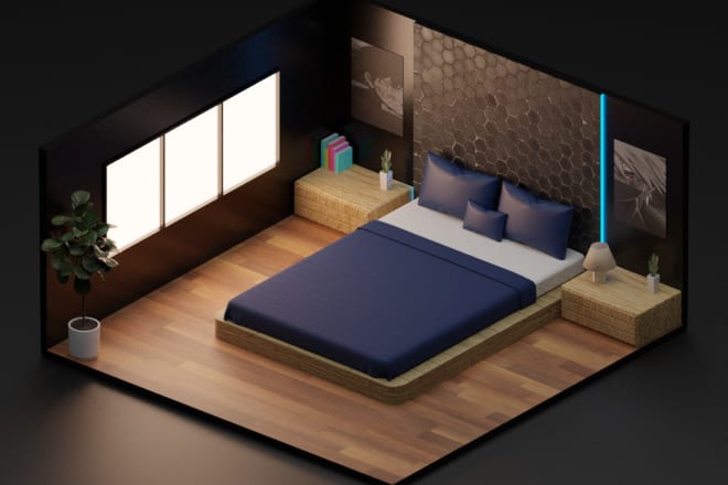 I will make isometric bedroom with blender