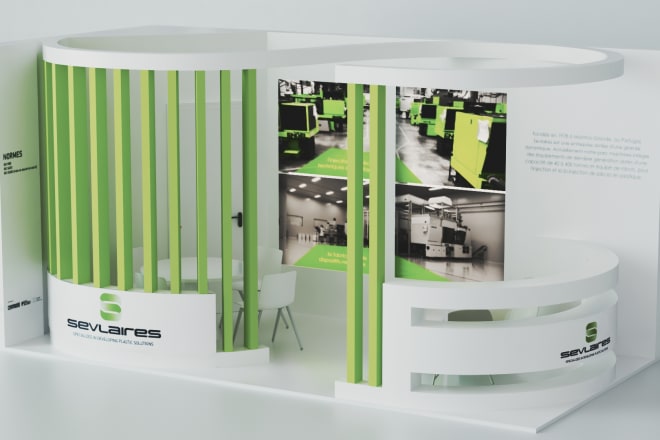 I will model and render exhibition stand, booth or kiosk