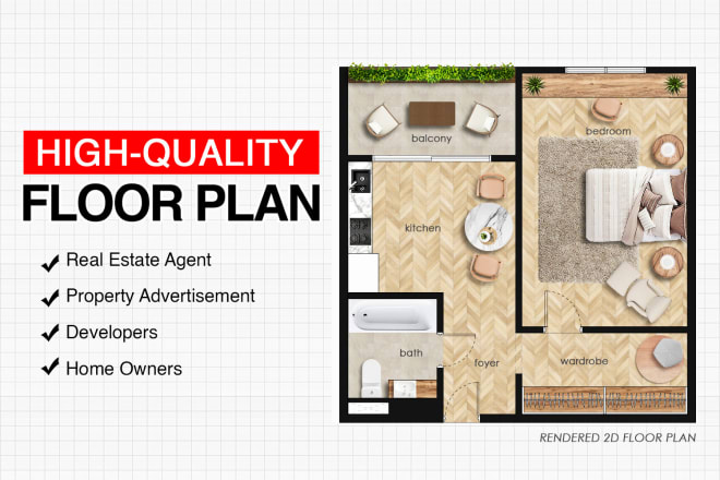 I will redraw, render 2d floor plans for real estate presentation