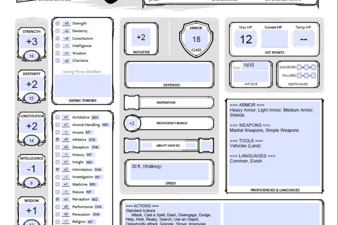 I will build your 5th edition dnd character sheet