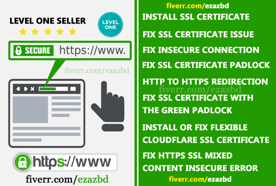 I will install SSL certificate or fix green padlock and any issue