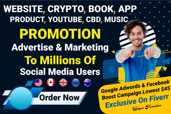 I will promote your website product, book, crypto, cbd, app, web social media marketing