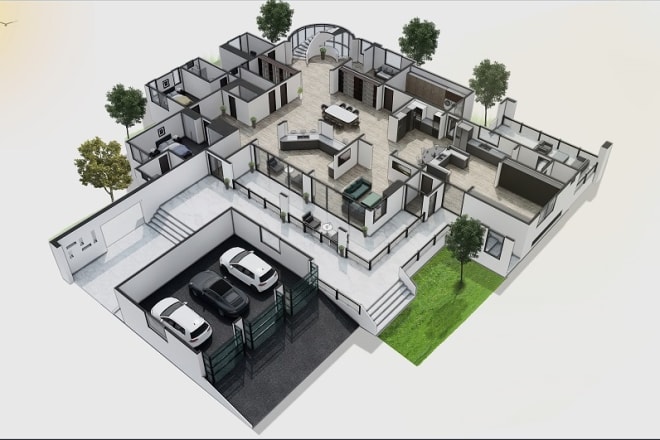 I will 3d floor plan, isometric views with rendering