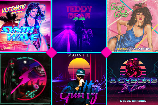 I will 80s synthwave, retro, album cover, single, mixtape, neon art