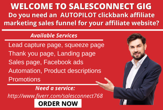 I will build autopilot clickbank affiliate marketing sales funnel