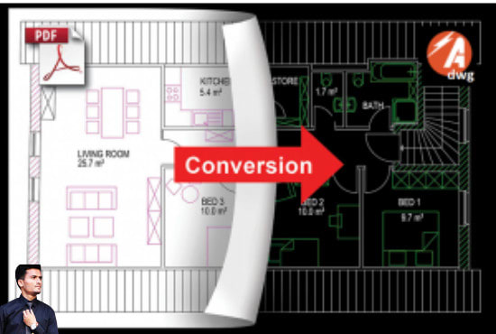 I will convert pdf, blue print,jpg,sketch into autocad,dwg,cad format