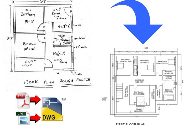 I will convert pdf, image drawing or notes or drafts to autocad