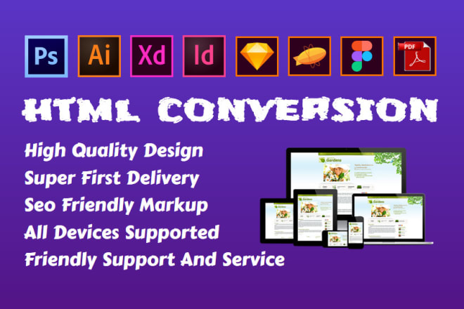 I will convert psd to html, xd to html, figma to html, sketch to html css bootstrap