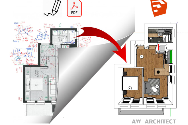 I will convert sketch, pdf, dwg to 3d skp model