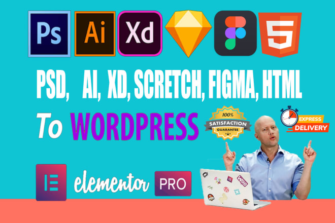 I will convert xd, psd, ai, figma, sketch, html to wordpress using elementor pro