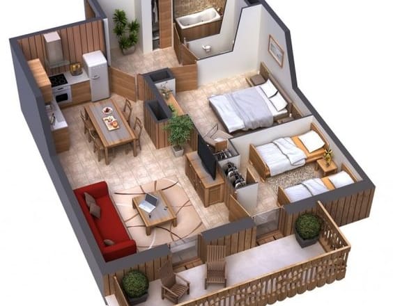 I will create a 3d floor plan with sketchup and vray