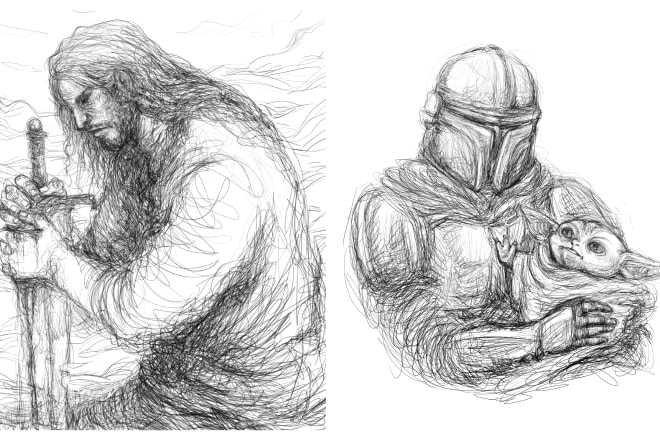 I will create trendy scribble style illustrations