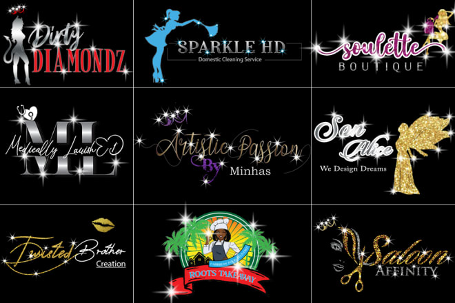 I will design 3 modern feminine diamond glitter logo within 2 hour