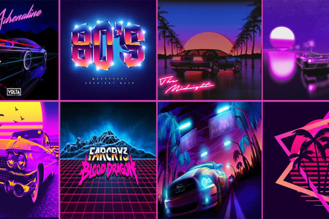 I will design 80s, album cover, synthwave, neon mixtape,