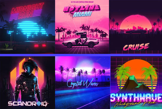 I will design 80s retro, synthwave, neon album, single cover art