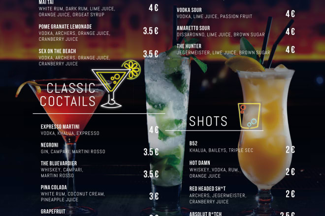 I will design all sized editable restaurant and bar menu