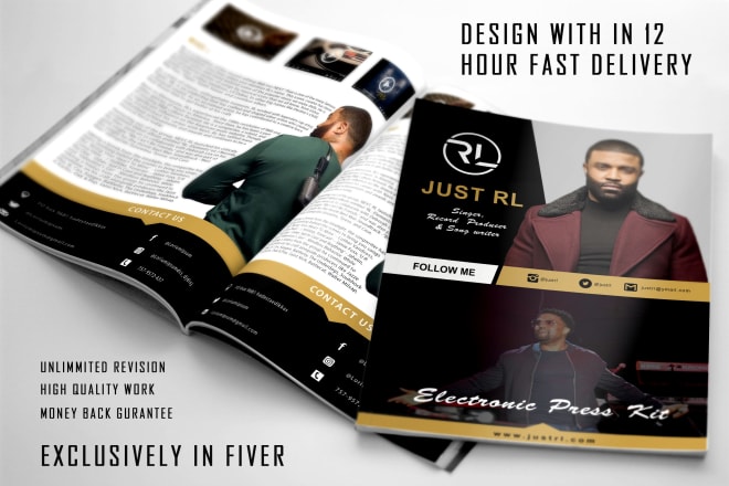 I will design artist epk, media kit, press kit, speaker kit, one sheet