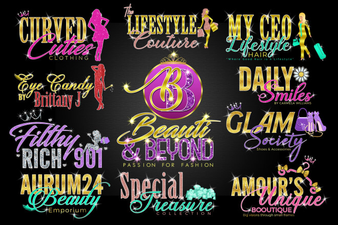 I will design beautiful feminine glitter luxury sparkle logo