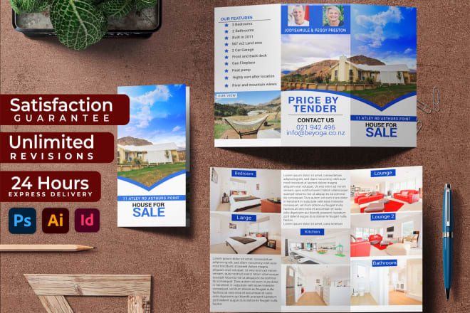 I will design business bifold, trifold brochure, leaflet, postcard, catalog