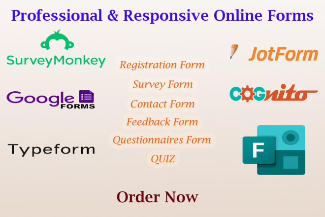 I will design jotform, typeform,google form,cognitoform,microsoft form,survey form,quiz