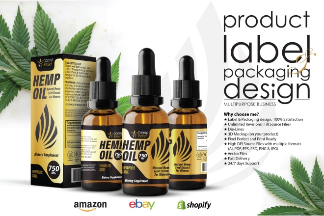 I will design pixel perfect,print ready hemp cbd product packaging box label for amazon