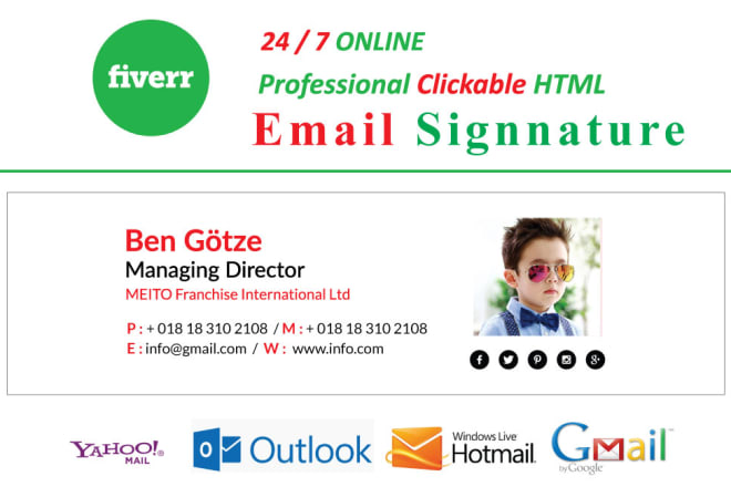 I will design professional clickable HTML email signature