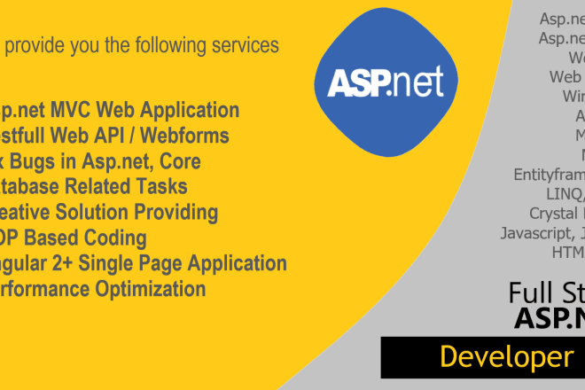 I will develop, fix bugs in asp dot net, dot net core mvc web application