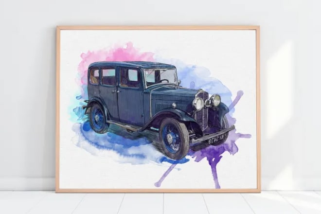 I will do a custom car watercolor portrait of your picture