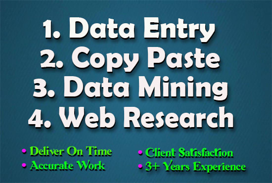 I will do data entry, data mining, internet research and copy paste