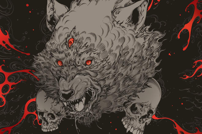 I will do detail black dark art illustration tshirt band album