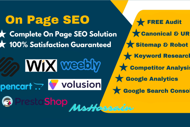 I will do on page SEO in squarespace, wix, weebly, opencart, and volusion