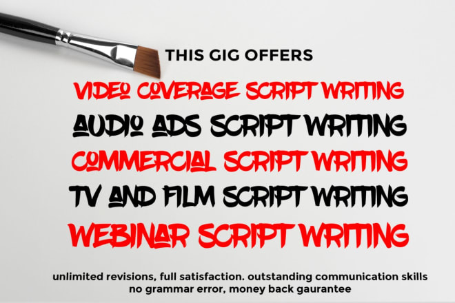 I will do video coverage film and TV audio ads or webinar script writing for you