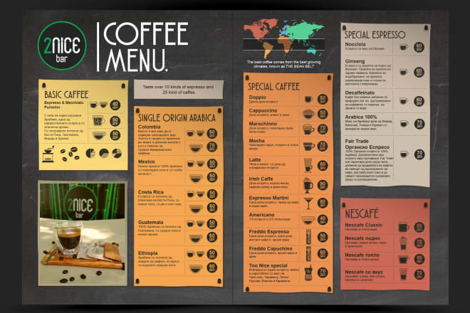 I will do your restaurant, cocktail or coffee bar menu design