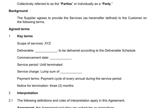 I will draft your supply of services agreement