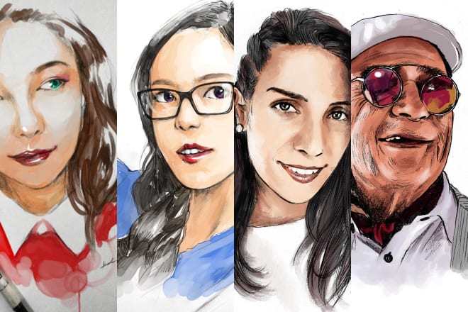 I will draw a stylish watercolor portrait from your images